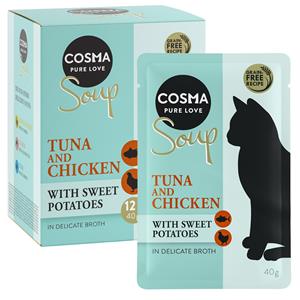 12x40g Soup Tonijn & Kip met Zoete Aardappel Cosma Kattenvoer