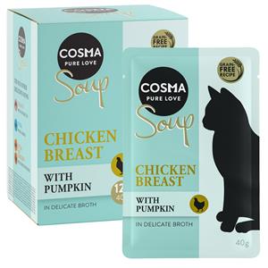 12x40g Soup Kippenborst met Pompoen Cosma Kattenvoer Nat