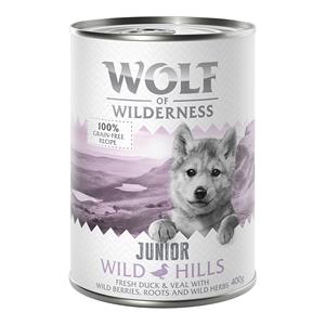 Wolf of Wilderness Little  6 x 400 g Hondenvoer - Wild Hills Junior - Eend & Kalf