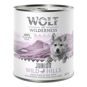 Wolf of Wilderness Voordeelpakket Little  12 x 800 g Hondenvoer - Wild Hills Junior - Eend & Kalf