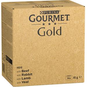 Gourmet 96 x 85 g Jumbopack:  Gold Feine Pastete: Rind, Kaninchen, Lamm, Kalbfleisch Nassfutter Katze