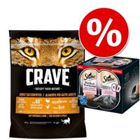 Crave Extra voordelig! 750 g  droogvoer + 6 x 37,5 Sheba Perfect Portions Zalm natvoer - Adult met Zalm & Witvis