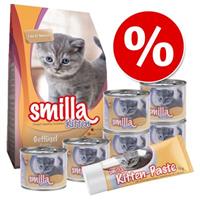 Smilla Kitten Starterspakket Kattenvoer - 1 kg Droogvoer + 6 x 200 g Natvoer met Kalf & Kip