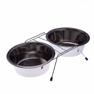 Zooplus Exclusive - 2 x 350 ml, &Oslash; 13 cm - Dubbel RVS Voerbak met Standaard