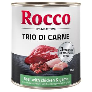 6x800g Trio di Carne Rund, Kip & Wild Rocco Hondenvoer