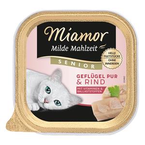 Voordeelpakket: Miamor milde maaltijd Senior 16 x 100 g Kattenvoer - Puur Gevogelte en Rund