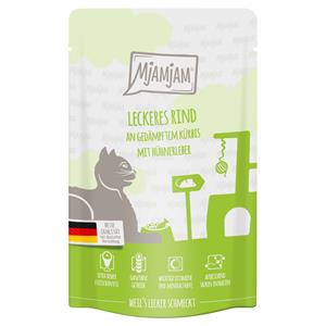 12x125g MjAMjAM Quetschie Heerlijk Rundvlees op Gestoomde Pompoen Kattenvoer Nat