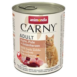 6x800g Adult Kip, Kalkoen & Eendenharten Animonda Carny Kattenvoer