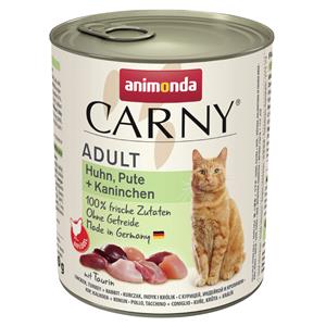 6x800g Adult Kip/Kalkoen/Konijn Animonda Carny Kattenvoer