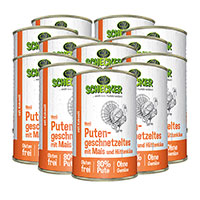Schecker Hundemenü - Putengeschnetzeltes mit Mais und Hüttenkäse