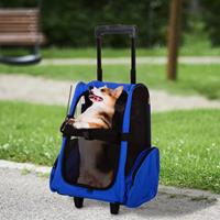 PawHut Hundetrolley Transporttasche Tragetasche für Tiere Trolley 2-in-1 Hundetasche mit Tür und Fenster atmungsaktiv Oxfordstoff Blau 42 x 25 x55cm