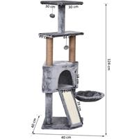 Katzenbaum 4-Stock Kratzbaum Katzenhöhle Sisalsäule Kratzbrett Plüsch Grau - 