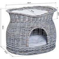 PawHut kattenbed, comfortabele kattengrot, met 2 kussens, wilgentenen mand, ideaal voor rust en spel, 45 x 45 x 35 cm, grijs | Aosom.nl