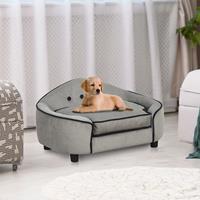 Hundebett Grau Hundematte Hundesofa Haustiersofa Naturholz+Plüsch 66,5x45x35,5cm - 