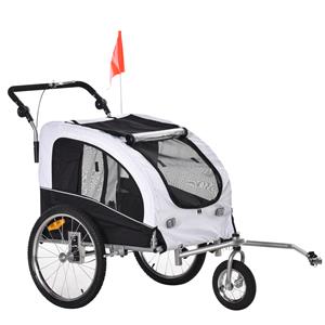 pawhut Hundetransporter Fahrradanhänger oder Schiebewagen | 600D Oxford, Stahl | 130 x 90 x 110 cm | Weiß, Schwarz