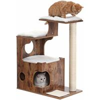 songmics FEANDREA Kratzbaum 88cm, mittelgroßer Katzenkratzbaum mit 3 Liegeflächen und Höhle, katzenmöbel aus MDF mit Holzfurnier, Sisalstamm, waschbare