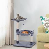 pawhut Katzenbaum 3-Stock Kratzbaum Katzenbett mit Hängebett Sisalsäule Plüsch Grau - 