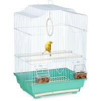 relaxdays Vogelkäfig, Käfig für kleine Kanarienvögel, Sitzenstangen & Futternäpfe, 49,5 x 35 x 32 cm, hellblau/mintgrün - 