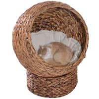 PawHut kattenslaapplek, kattenbed met comfortabel kussen, knusse grot, bananenblad ontwerp, bruin | Aosom.nl