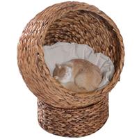 pawhut Katzenhöhle, Katzenbett mit Kissen, Erhöhter Katzenkorb, Bananenblatt, Braun, 42 x 33 x 52 cm - 