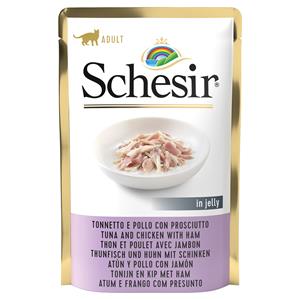 6x85g Tonijn met Kip en Varkensvlees Schesir Kattenvoer Maaltijdzakjes