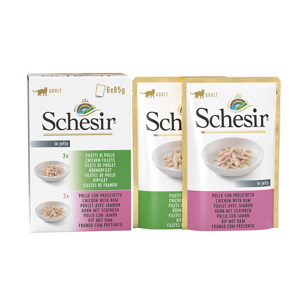 6x85g Mix Kip + Kip en Varkensvlees Schesir Kattenvoer Maaltijdzakjes