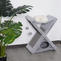 PawHut kattentoren, krabboom met grot en hangmat, pluche en sisal, stevige spaanplaat, 54,5 x 32 x 65 cm, grijs | Aosom.nl