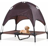 PawHut hondenbed met luifel, verhoogd ontwerp, ademend taft-stof, perfect voor buiten, 90 x 70 x 110 cm, grijs | Aosom.nl