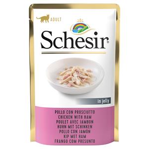 6x85g Kipfilet met Ham in Gelei Schesir Kattenvoer Maaltijdzakjes