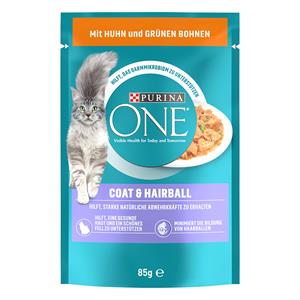 Purina One Coat & Hairball Kattenvoer - Met Kip En Groene Bonen (6 x 85 g)