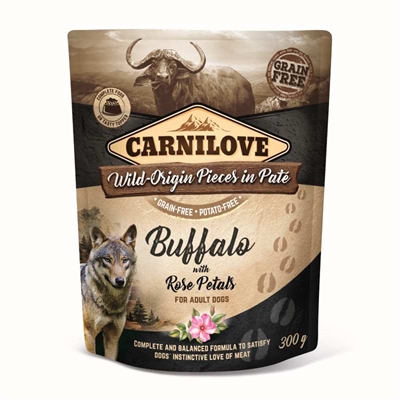 vandermeer CARNILOVE DOG POUCH BUFFEL / ROZENBLAD 12X300 GR