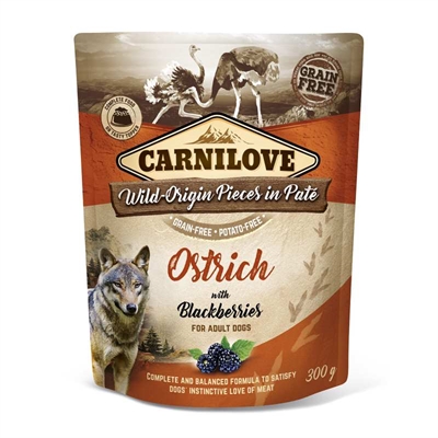 vandermeer CARNILOVE DOG POUCH STRUISVOGEL / BRAMEN 12X300 GR