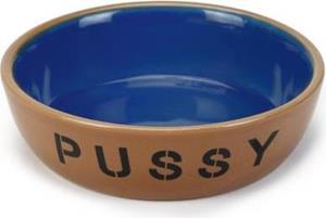 Beeztees Poezenschaal Pussy - Kattenvoerbak - Beige"Blauw - 13,5x13,5x4 CM - 415 ml