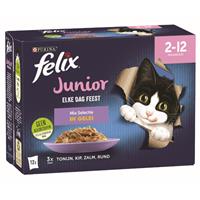 Felix Multipack Elke Dag Feest Mix Selectie In Gelei Junior - Kattenvoer - Tonijn Kip Zalm 12x85 g