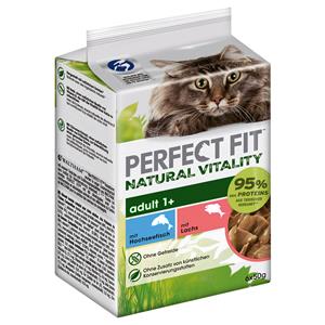 6x50g Natural Vitality Adult 1+ Diepzeevis met Zalm Perfect Fit Kattenvoer