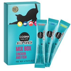 8x14g Mix (Tonijn, Kip, Zalm) Jelly Snack Cosma Kattensnacks
