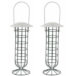 Merkloos Vetbollensilo - Set van 2x stuks - groen - metaal - 12 x 27 cm - vogel voedersilo voor vetbollen -