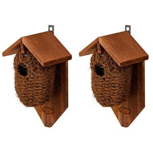 Decoris Vogelhuisje - 2x stuks - kokos - nestbuidel - 26 cm -