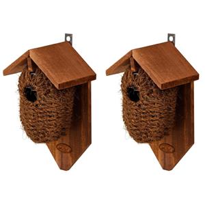 2x Stuks Houten Vogelhuisjes/nestbuidels Kokos 26 Cm - Vogelhuisjes Tuindecoraties - Winterkoning Nestje