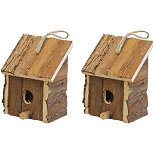 Merkloos Nestkast/vogelhuisje - 2x - hout - naturel bruin - 9 x 11 x 16 cm -