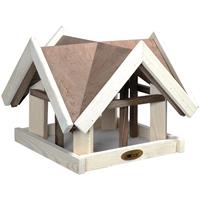 Braun-wei&szlig;es Vogelhaus im Antikfinish-Design mit vier Giebeln