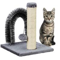 RELAXDAYS Katzen Kratzsäule mit Enthaarungsbogen, 2in1, Sisal Katzenbaum, Pflege und Spiel, Massagebogen, 37x30x30, grau