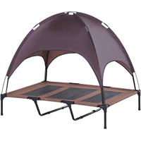 PawHut hondenbed met luifel, verhoogd en ademend, ideaal voor comfort en ondersteuning, taft-stof, 100 x 80 x 60 cm, grijs | Aosom.nl