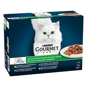 Gourmet Voortreffelijke Reepjes met Groente  Perle 12x85g Natvoer Katten