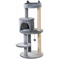 PawHut krabpaal, luxe kattenhuis met 4 verdiepingen, speelballen, sisalzuil, krabplank, groot en stevig, 60 x 60 x 120 cm, grijs | Aosom.nl