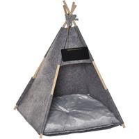 PawHut Kattentent, Huisdierentent, kattenbed met zacht kussen pluche vilt, machinewasbaar, grijs, 58 x 58 x 80 cm | Aosom.nl