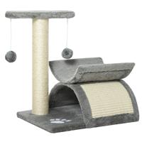 PawHut kattenboom, speelboom met bal, krabpaal en krabboom, stevig en duurzaam, lichtgrijs | Aosom.nl
