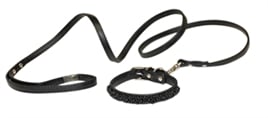 Croci Hondenriem met halsband parels zwart