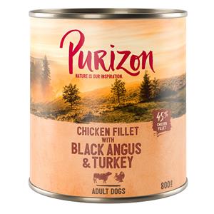 Voordeelpakket: Purizon 12 x 800 g - Black Angus & Kalkoen met Zoete Aardappel en Cranberry's