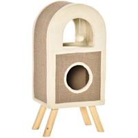 PawHut krabpaal, multi-level kattengrot met krabplank en speelballen, pluche en sisal, stevig ontwerp, 40 x 34 x 91 cm, koffie | Aosom.nl